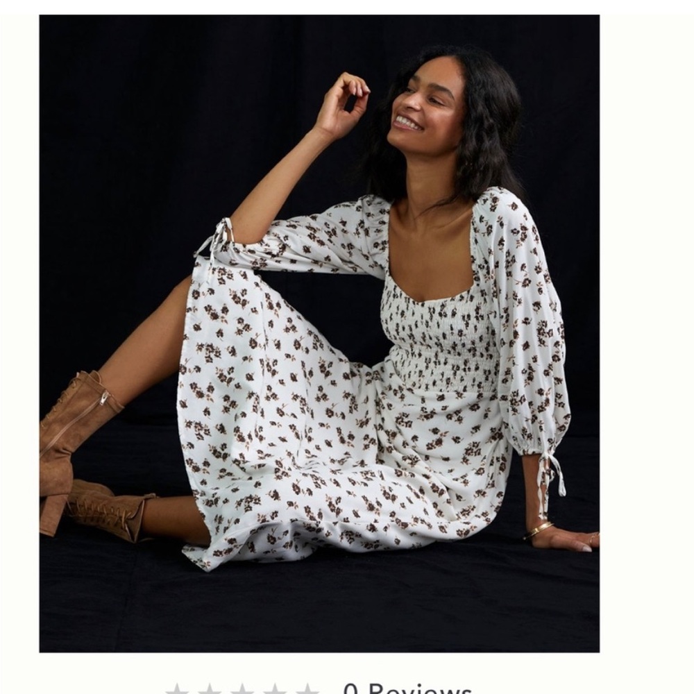 Faithfull the Brand White and Brown Midi Dress